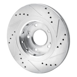 Mitsubishi Lancer Brake Rotor (1) - Front Left - R1 Concepts - Drilled & Slotted - Silver - `09-`15